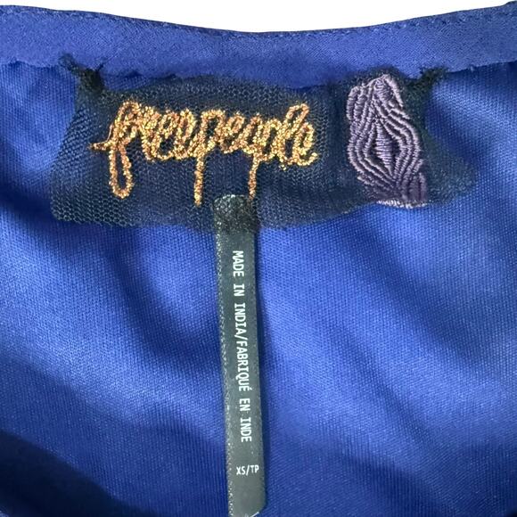 Free People Deep Sea Blue Purple Chrysallis Beaded Sequin Kaftan Mini Dress XS - Picture 3 of 16